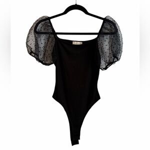 Altar’d State Whimsigoth Bodysuit Top Womens Small Ribbed Sheer Puff Sleeve Sexy